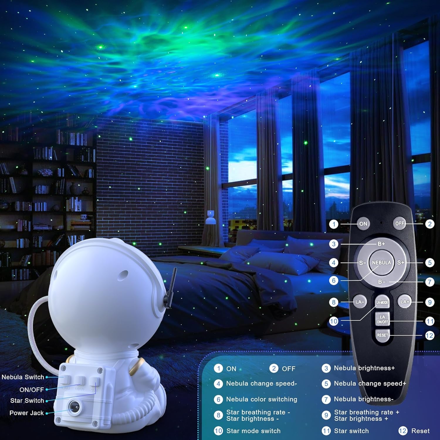 Proyector De Cielo Estrellado Astronauta, Proyector Galaxy LED Con Mando a Distancia, 8 Modos De Nebular, Rotación De 360°, Lámpara Para Niños Y Adultos, Dormitorio
