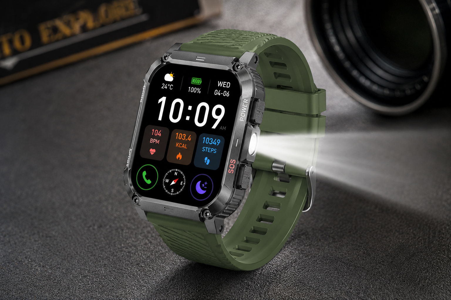Reloj Inteligente Hombre, 2.01" Smartwatch Hombre Con Llamadas Bluetooth, Reloj Inteligente Con Linterna Y Brújula/Spo2/Monitor De Sueño, Pulsera Actividad Impermeable IP68 Para Ios Android